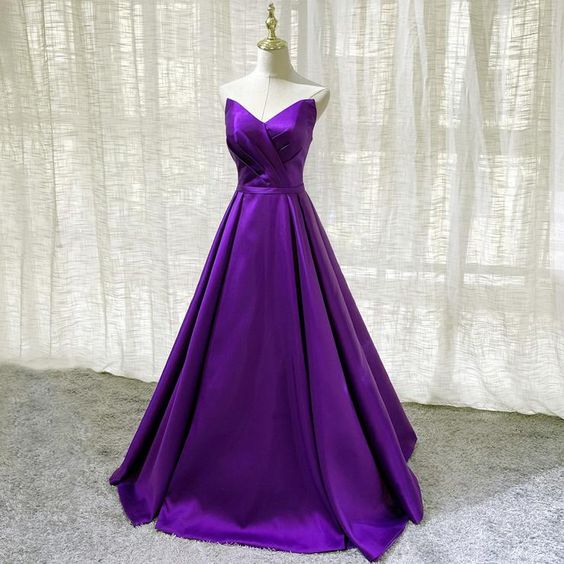 Purple Satin A-line Simple Floor Length Evening Dress Formal Dress, Dark Purple Prom Dresses