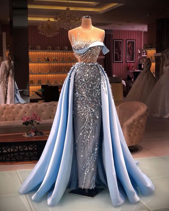 Blue Sparkle Party Dress Evening Dress, Long Fashion Prom Dress