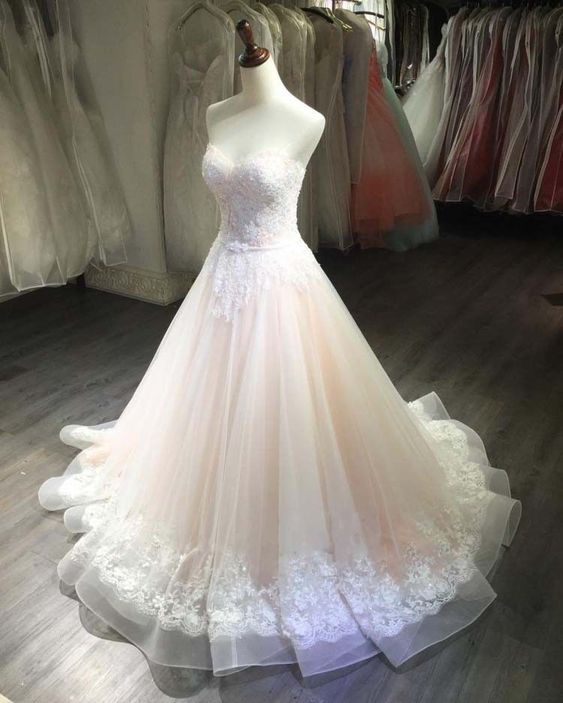 Strapless Lace Applique Wedding Dress Bridal Gown Prom Evening Dress