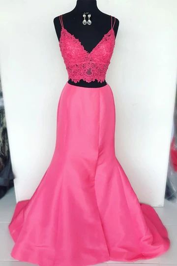 Long Sleeves Pink Prom Dress Mermaid Appliques With Flowers Bottom main image 1