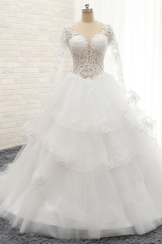 Wedding Dresses Jewel A-line White Bridal Gowns With Appliques