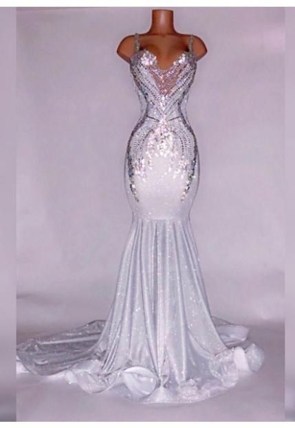 Elegant Silver Halter Satin Beaded Mermaid Long Evening Dress Formal Birthday Prom Gown SP1008 main image 1
