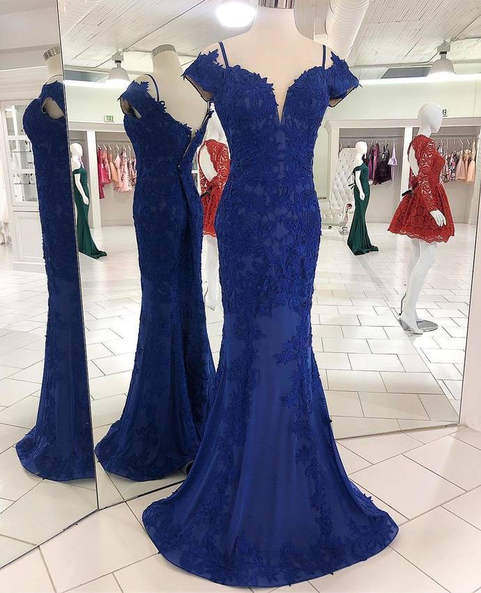 Mermaid Lace Royal Blue Prom Dress With Train