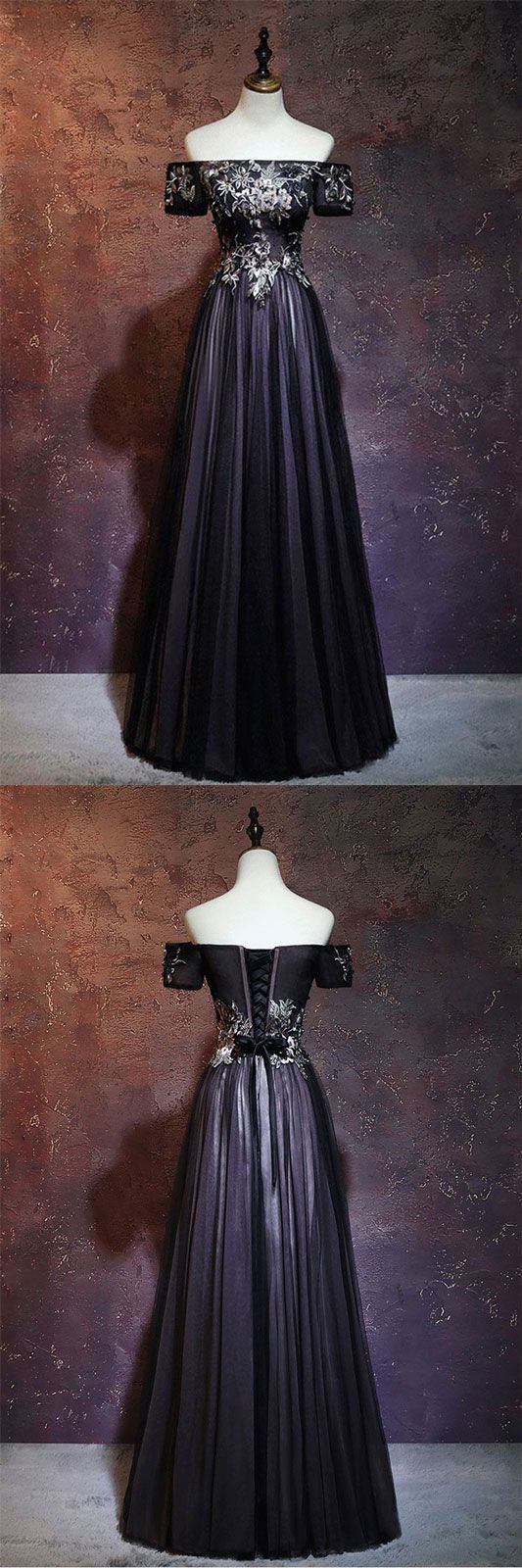 Vintage Black Tulle lace Appliques Pleated Evening Dress Prom Dress Y8354 main image 1