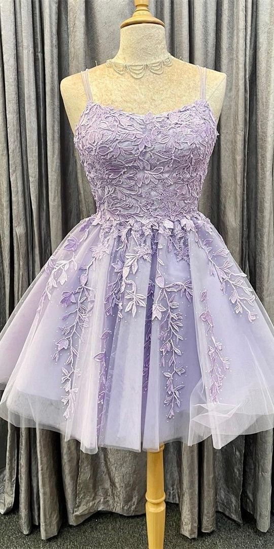 Princess Short Lavender A Line Lace Appliqued Homecoming Dress Party Dress On Luulla 