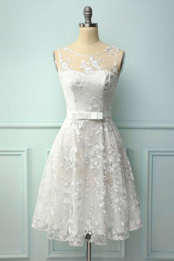 White Lace Dress With Bow Homecoming Dress