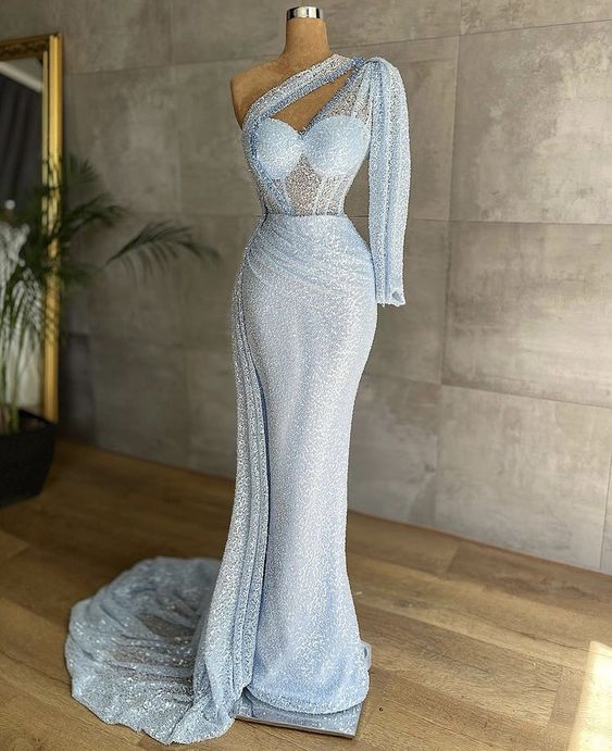 Unique One Shoulder Mermaid Long Prom Dress,PD37982