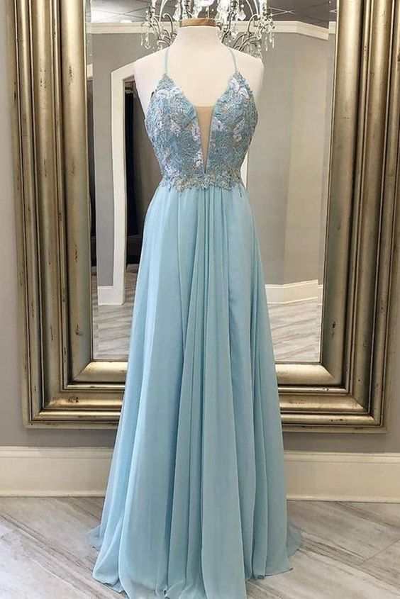 Chiffon Long Prom Dresses With Appliques And Beading,party Dress, Dance Dress