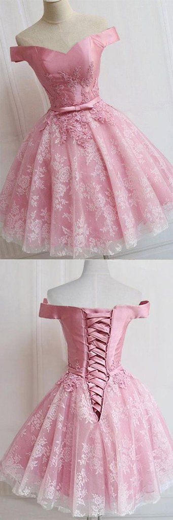 Charming Pink Off Shoulder A Line Homecoming Dresses With Appliques
