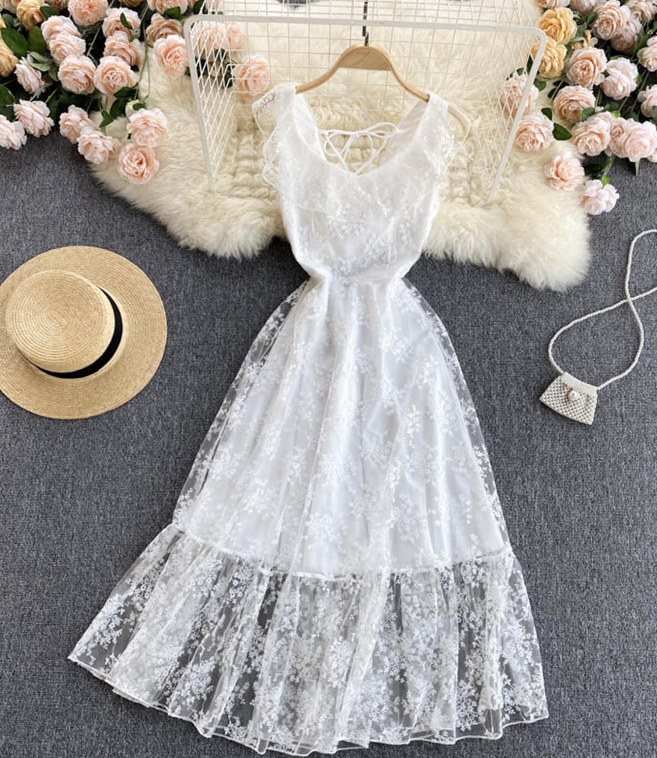 White Lace Short A Line Dress on Luulla