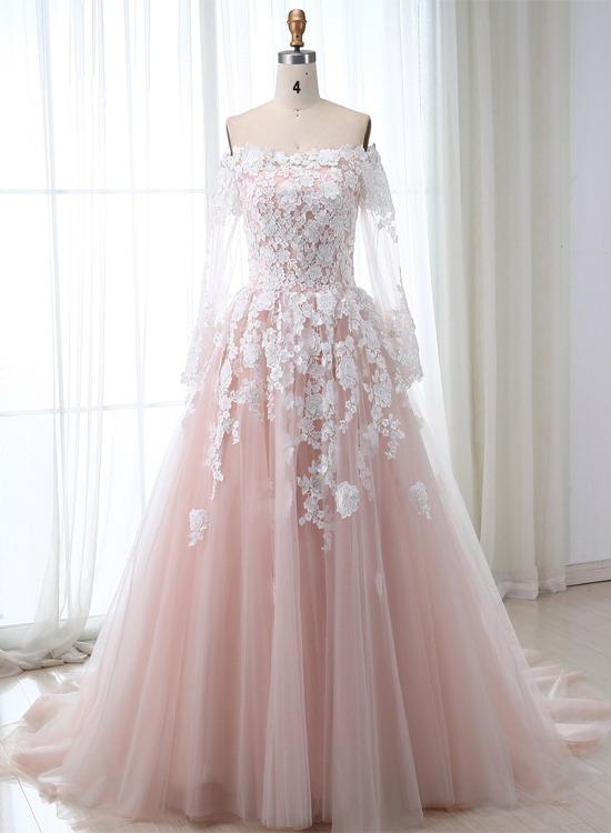 Long sleeve pink prom hot sale dress