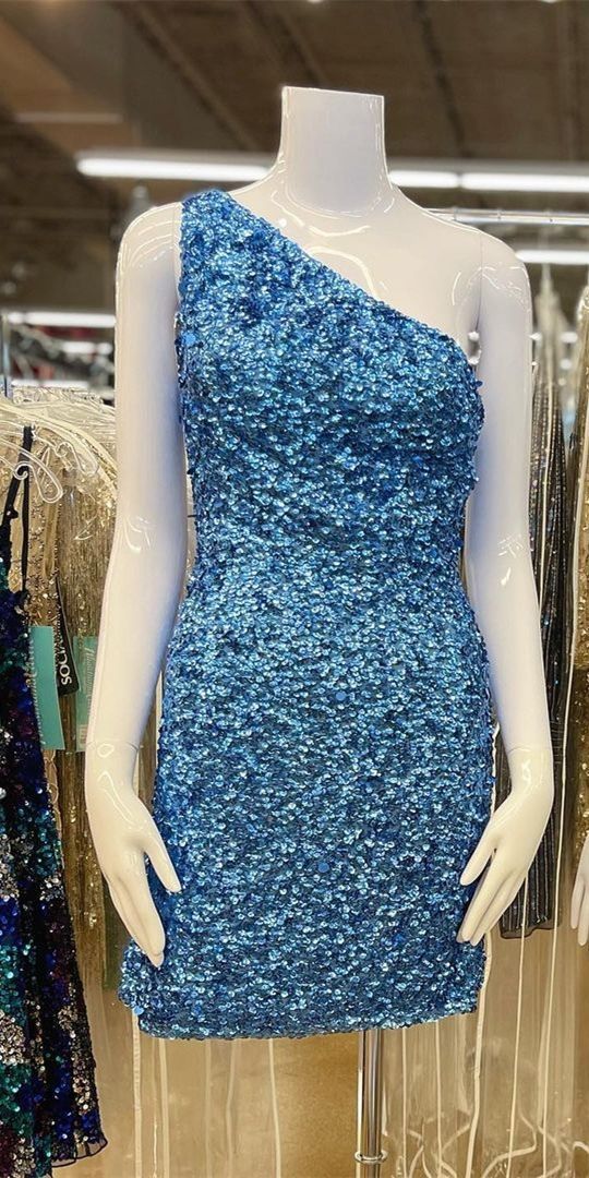 Blue Sequins Homecoming Dress