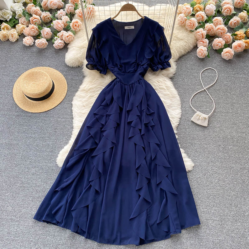 Cute V Neck Chiffon Short Dress Fashion Dress