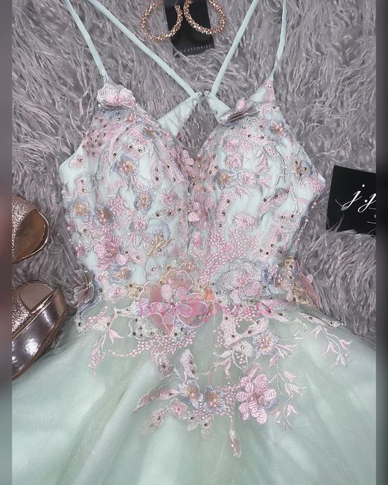 Cute Mint Green Short Homecoming Dress With Flowers