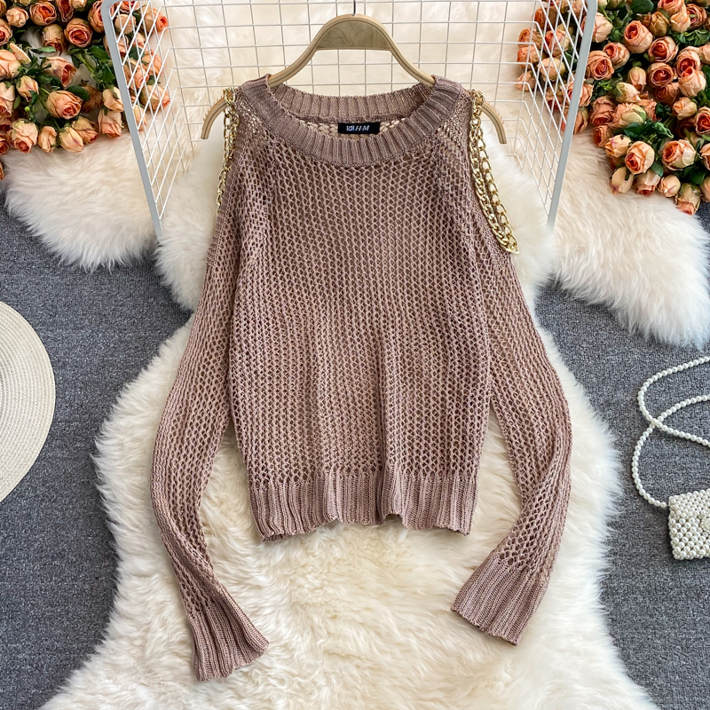 Cute Cut-out Long-sleeved Sweater Off Shoulder Sweater