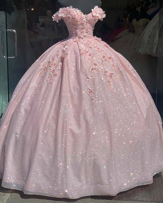 Tulle Princess Off Shoulder Long Formal Prom Dress, Long Strapless Pink Flower Appliqués Evening Dress