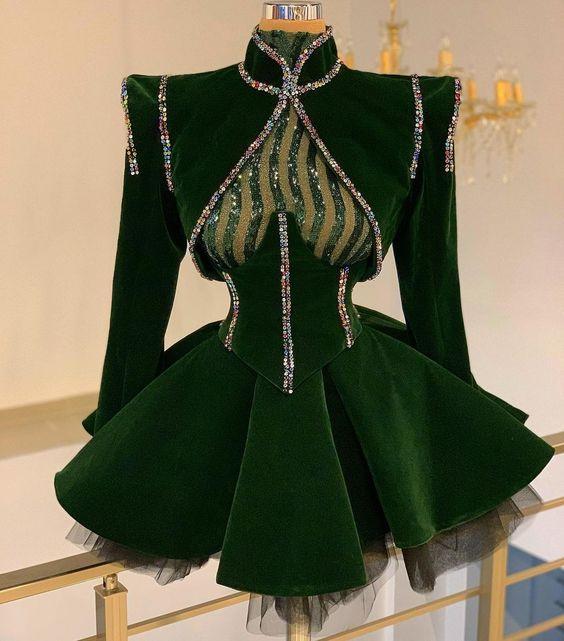 Green Fashion Cocktail Dresses With Beading Sequined Luxurious Homecoming Dress
