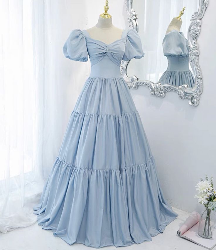 Blue long prom dress blue evening gown