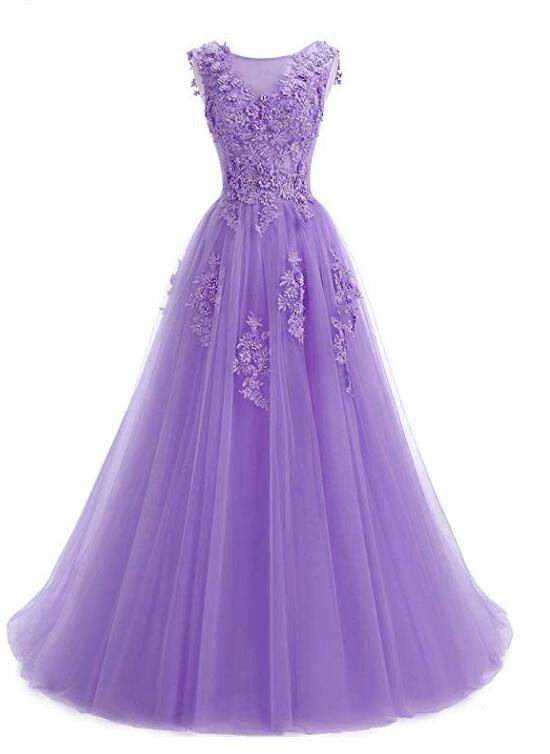 Beautiful Lavender Tulle Long Prom Dress 