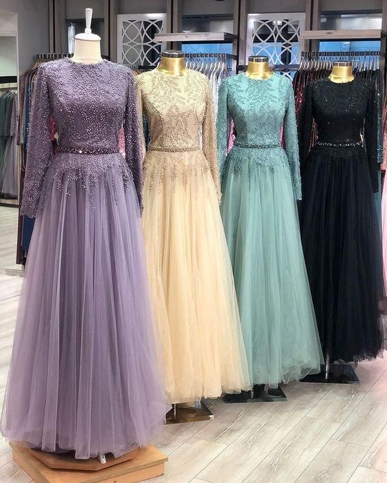 A line long tulle evening dress Prom Dress 