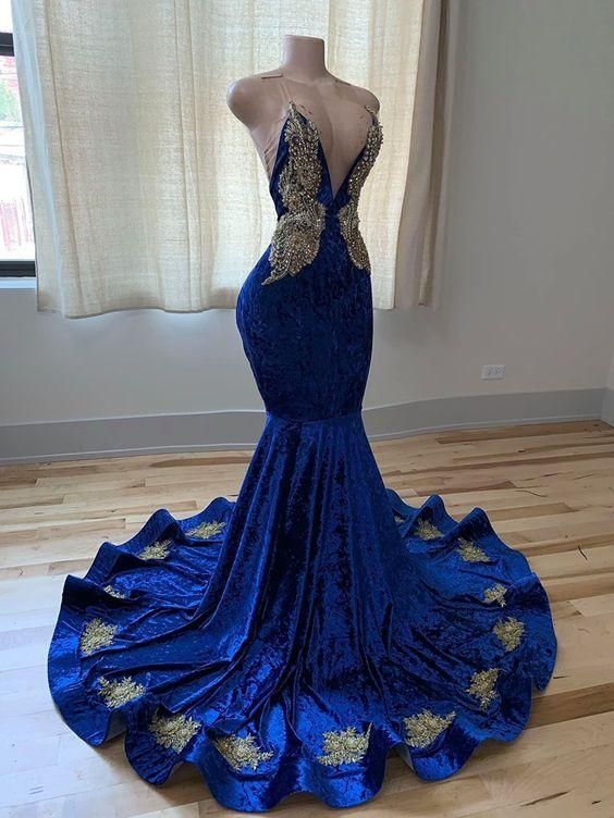 Blue Formal Dress Sexy Glitter Prom Dress