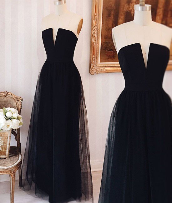 Elegant Simple Tulle Black Long Prom Dress, Black Formal Dress