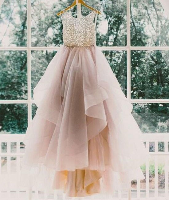 Unique Round Neck Sequin Tulle Long Prom Gown, Evening Dress, Wedding Dress