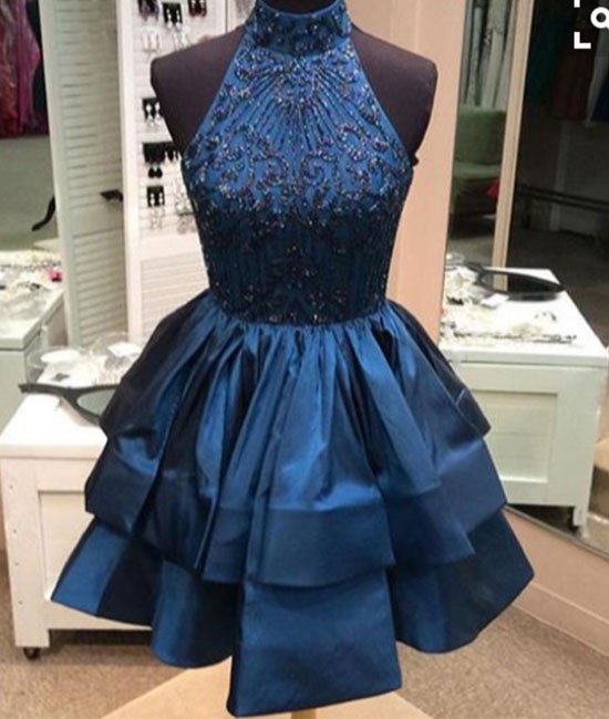 Homecoming Dresses,high Neck Sequin Beaded Short Prom Dress, Cute Homecoming Dress,sweet 16 Gowns