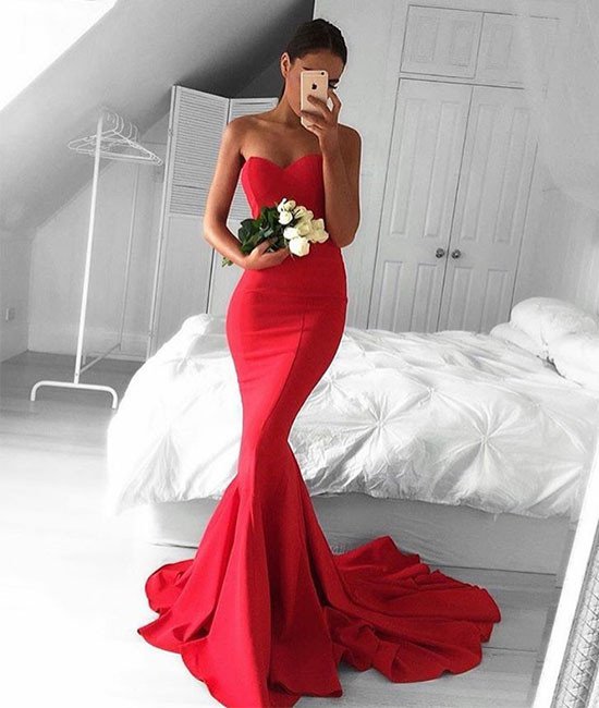 Prom Dresses, Simple Sweetheart Neck Mermaid Satin Long Prom Dress, Evening Dress