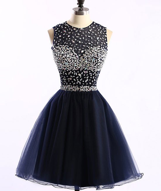 Homecoming Dresses,dark Blue Tulle Short Prom Dress, Cute Homecoming Dress