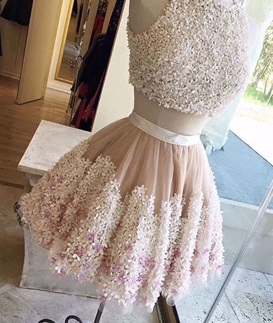 Homecoming Dresses,cute Two Pieces Applique Short Prom Dress, Homecoming Dress