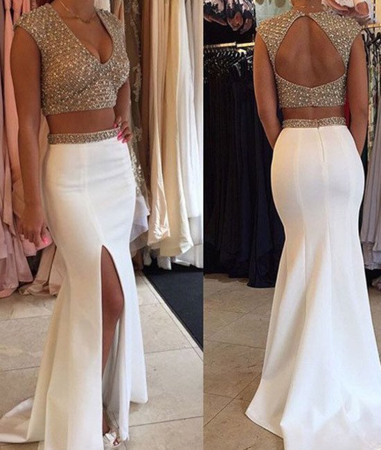 white sequin evening gown
