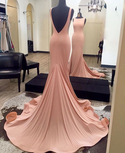 Unique Pink Prom Dresses, Backless Long Evening Dress For Teens