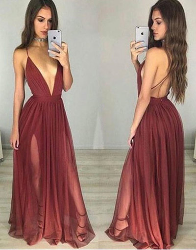 Simple Burgundy Chiffon Long Prom Dress For Teens, Evening Dress