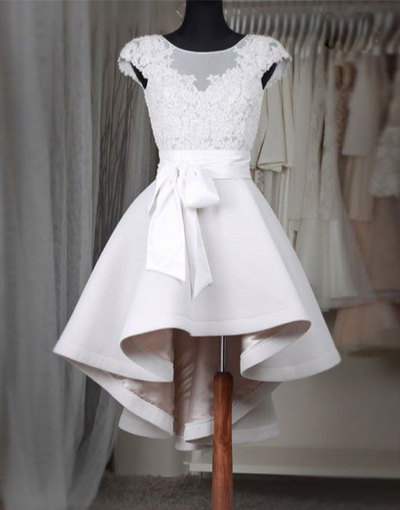 White Round Neck Lace Short Prom Dress, Bridesmaid Dress