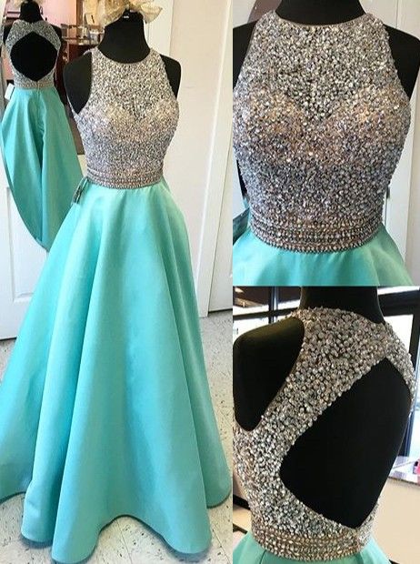 Prom Dresses,sexy Prom Dress,cute Open Back Sequins Long Senior Prom Dress With Beads, O-neck A-line Evening Dress