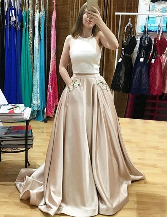 Prom Dresses,sexy Prom Dress,two Piece Prom Dresses,champagne Prom Dress, Evening Dresses,open Back Prom Dresses,backless Prom Dresses