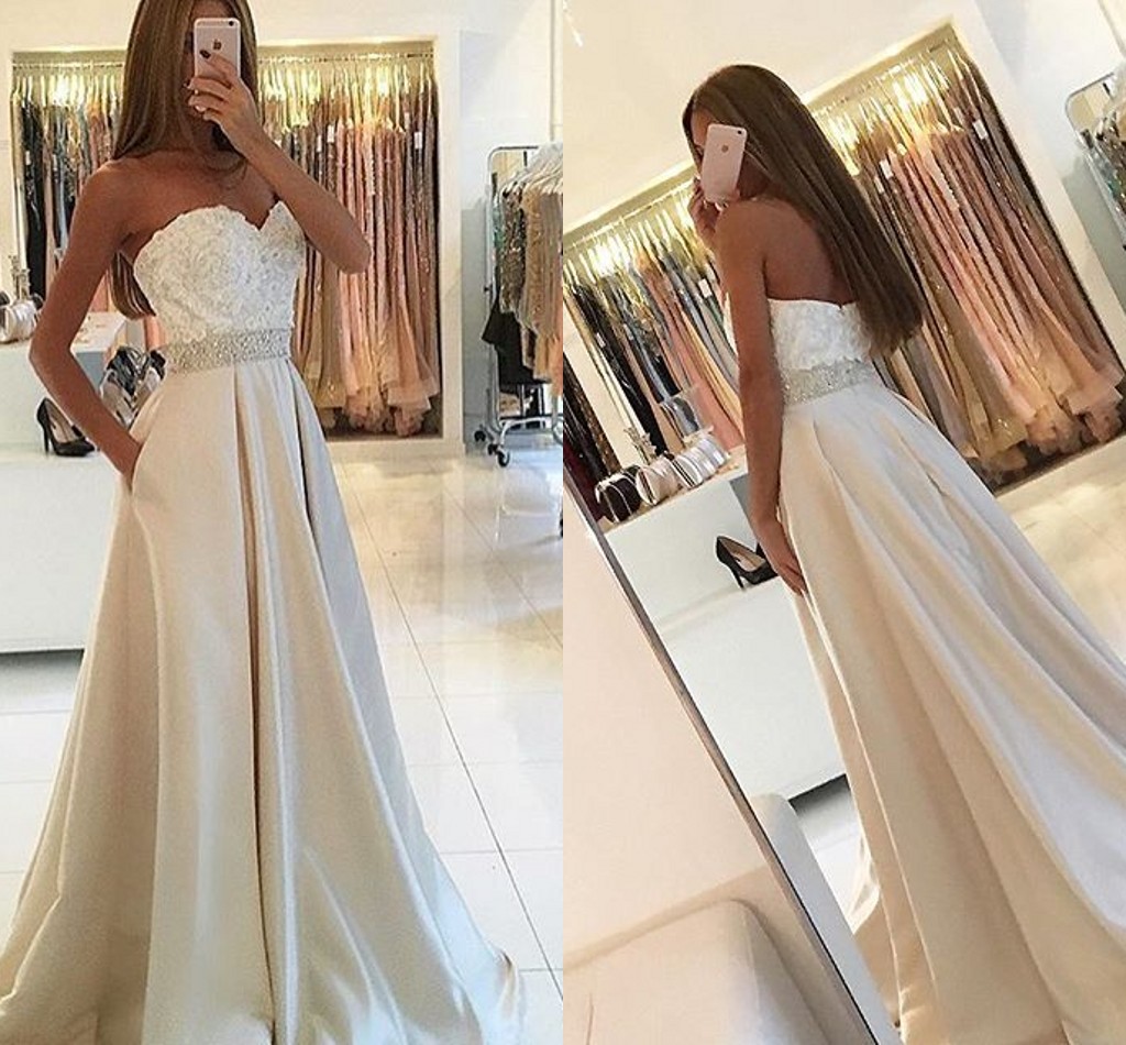 Elegant A-line Prom Dress, Strapless Prom Dress, Long Prom Dress, 2017 Prom Dress