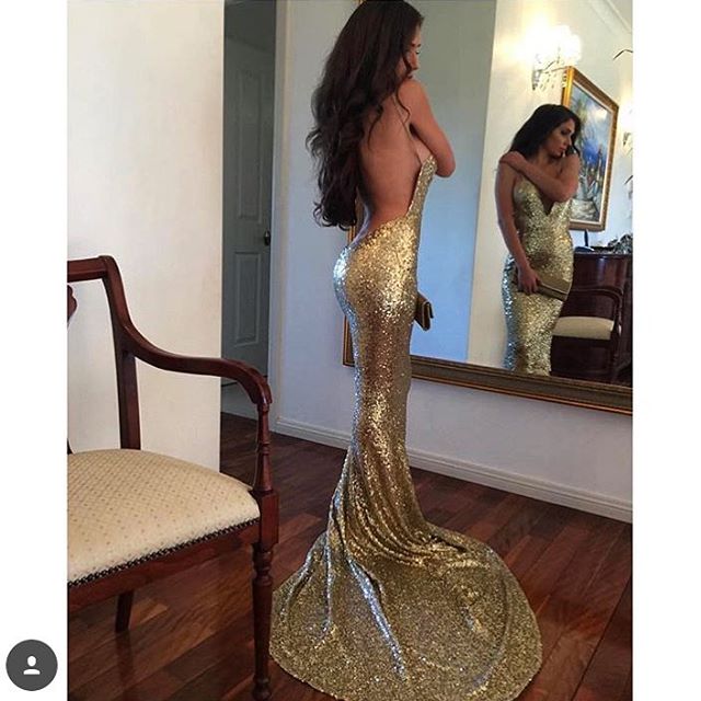 Gold Sequins Prom Dress, Mermaid Long Prom Dress, Backless Prom Dress, 2017 Prom Dress, Sexy Evening Dress