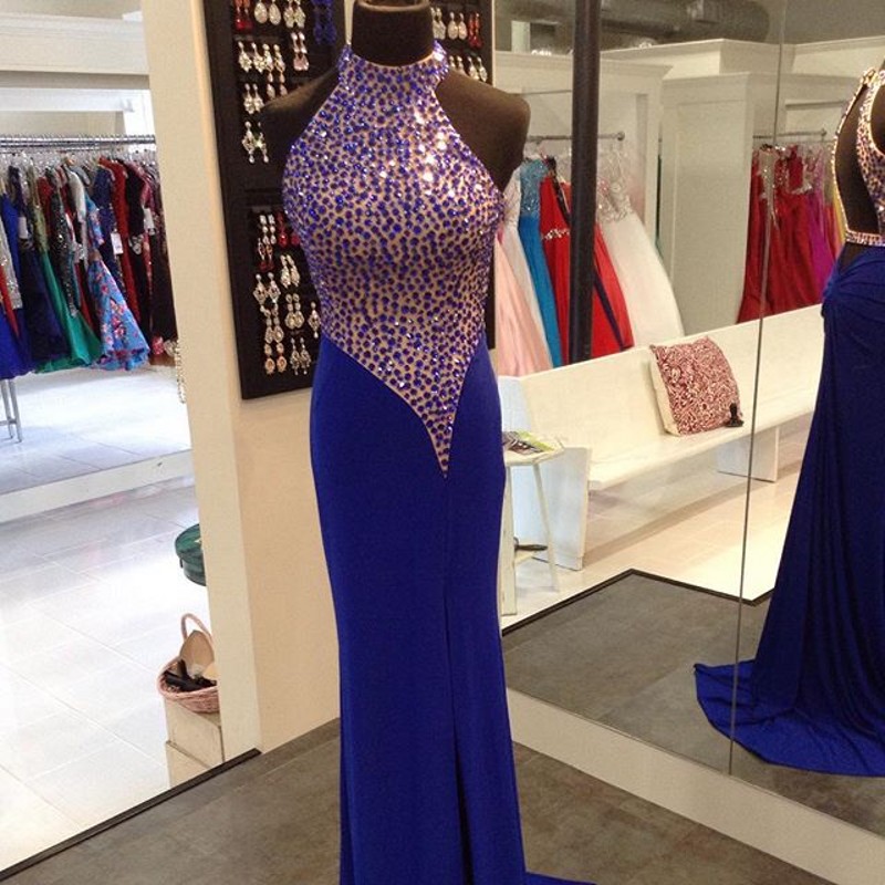 Beautiful Prom Dresses,2017 Long Halter Prom Dresses,backless Beading Evening Party Gown, Sexy Prom Evening Dress