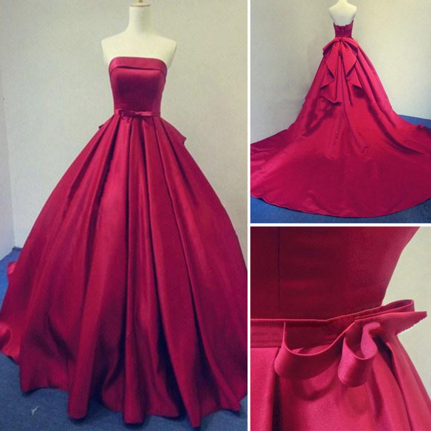 Prom Dresses,2017 Long Burgundy Prom Dresses Ball Gowns Evening Party Gown Strapless Stain Lace-up Real Photos Dress