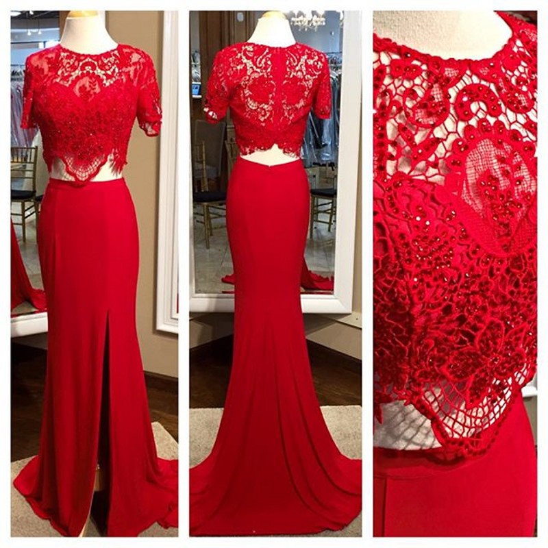 Red Prom Dresses,lace Top Prom Dress,long Evening Dress,sexy Red Prom Dresses
