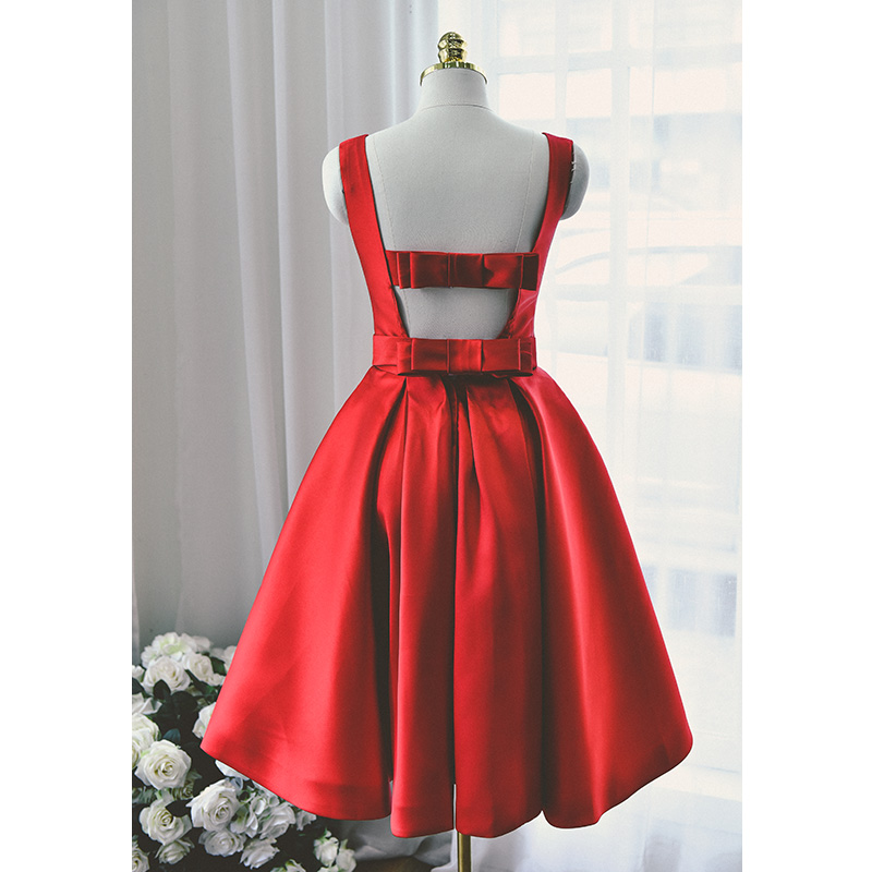Lovely Short Red Party Dress,A Line Backless Prom Dress,Satin Wedding ...