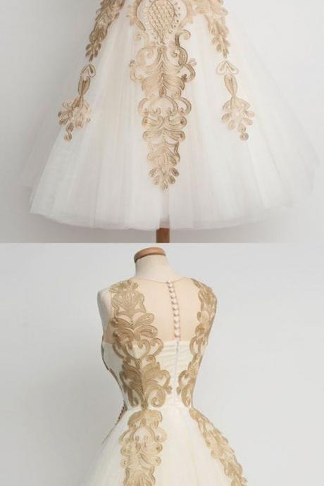 Vintage Homecoming Dresses, Short Prom Dresses With Champagne Appliques, Prom Party Dresses,prom Dress