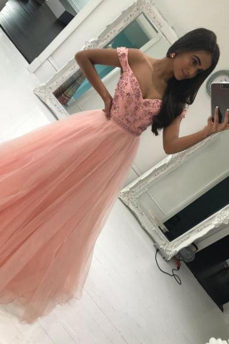 Prom Dresses, Sexy Off Shoulder Party Dresses, Pink Long Evening Gowns, Vestidos