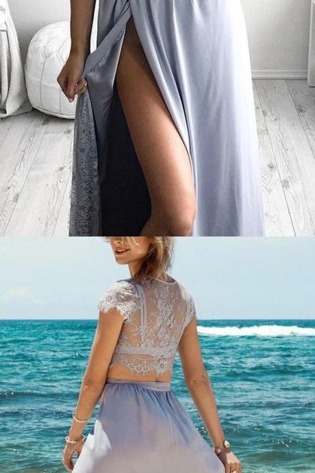 Prom Dresses, Long Prom Dresses, 2 Pieces Lavender Party Dresses, Simple Homecoming Dresses