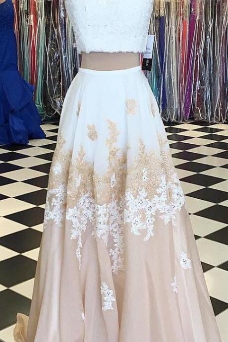 Prom Dresses, 2 Pieces Prom Dresses, Champagne Long Prom Dresses, 2 Pieces Party Dresses, Vestidos