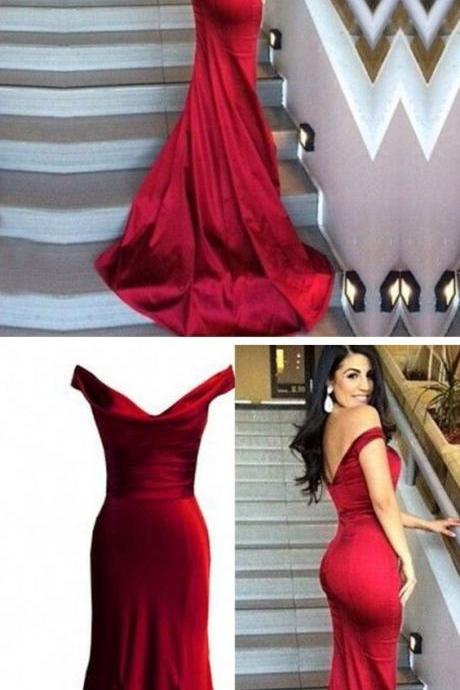 Prom Dresses, Red Mermaid Prom Party Dresses, Sexy Off Shoulder Evening Gowns, Prom Party Dresses