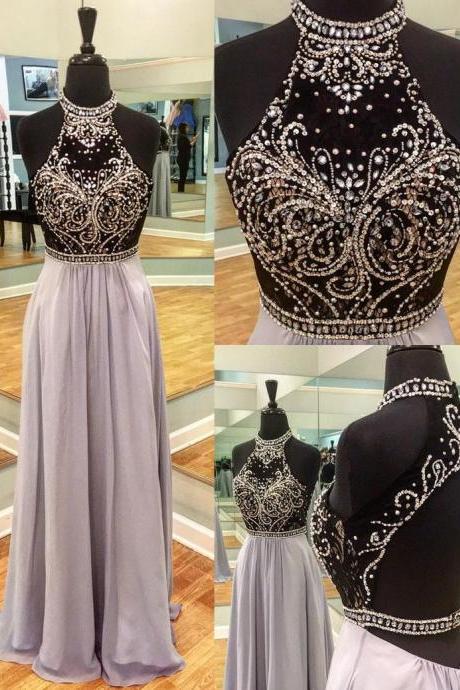 Adorable Round Neck Flong Light Lavender Open Back Prom Dress With Beading