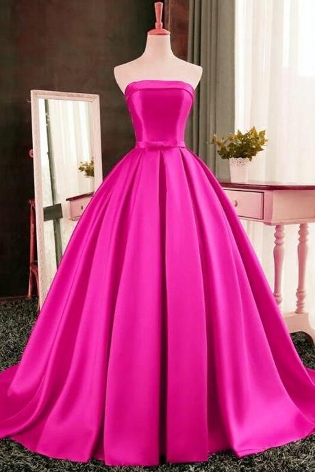 Chic Strapless High-low Rose Pink Prom Dress Ruched